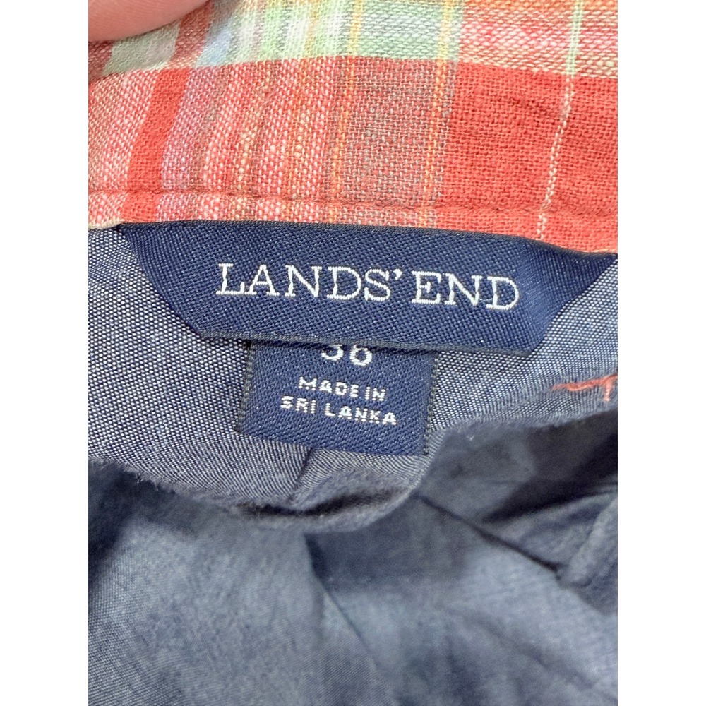 Lands' End Men's Madras Plaid Linen Cotton Chino Shorts Size 36 Anchor Logo - Picture 4 of 10